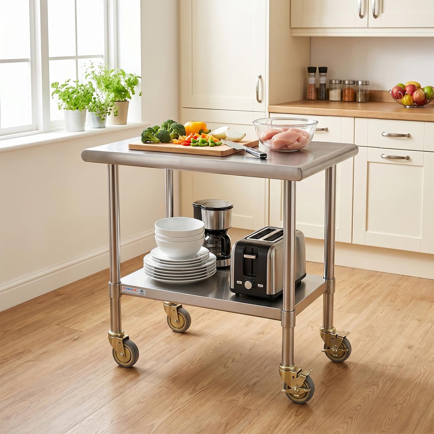 STABLEINK NSF Stainless Steel Small Table 18x30 Inches with Wheels, Metal Prep & Work Table with Adjustable Undershelf, for Commercial Kitchen, Restaurant, Hotel and Garage