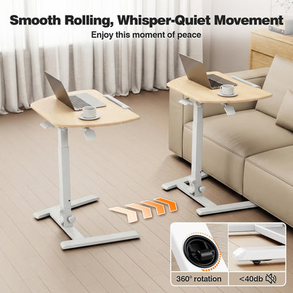 ROMOON Foldable Small Standing Desk with No-Assembly Design, Rolling Height-Adjustable Sit-Stand Table with Wheels, Space-Saving Portable Laptop Cart for Home Office and Small Space (Natural Oak)