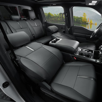 DiffCar for Ford F150 Seat Covers 2015-2023 2024 2025 2026,Full Set Leather Waterproof Black Trucks Pickup Seat Covers Custom Fit for Ford F150 Accessories,Car Seat Cover for SuperCrew/CrewCab(XL,XLT)