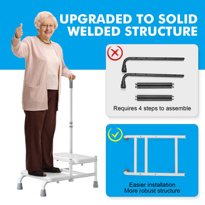 FORTEMOTUS 2 Step Stool with Handle for Elderly - Heavy Duty Bed Steps for High Beds for Adults with Adjustable Handrail &Non-Skid Platform, Foot Stool Ladder for Bedside, Kitchen, Car, RV, Bathtub