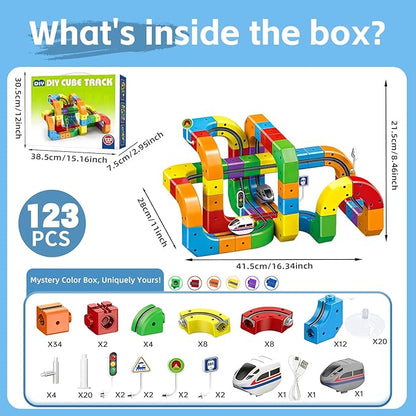 Electric Train Set 3D Magic Flexible Race Tracks for Kids Ages 4-8 123PCS Anti Gravity Race Track with Car for Toddler 3-5 STEM Educational Building Toy Gift for Boys &amp Girls