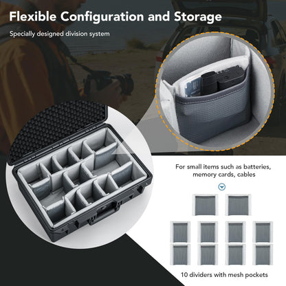 Lykus PVC2 Waterproof Hard Case with Padded Dividers for Cameras, Lenses, Small Stabilizers, Dual DJI Mavic/Air/Mini/Flip drones [CASE ONLY]