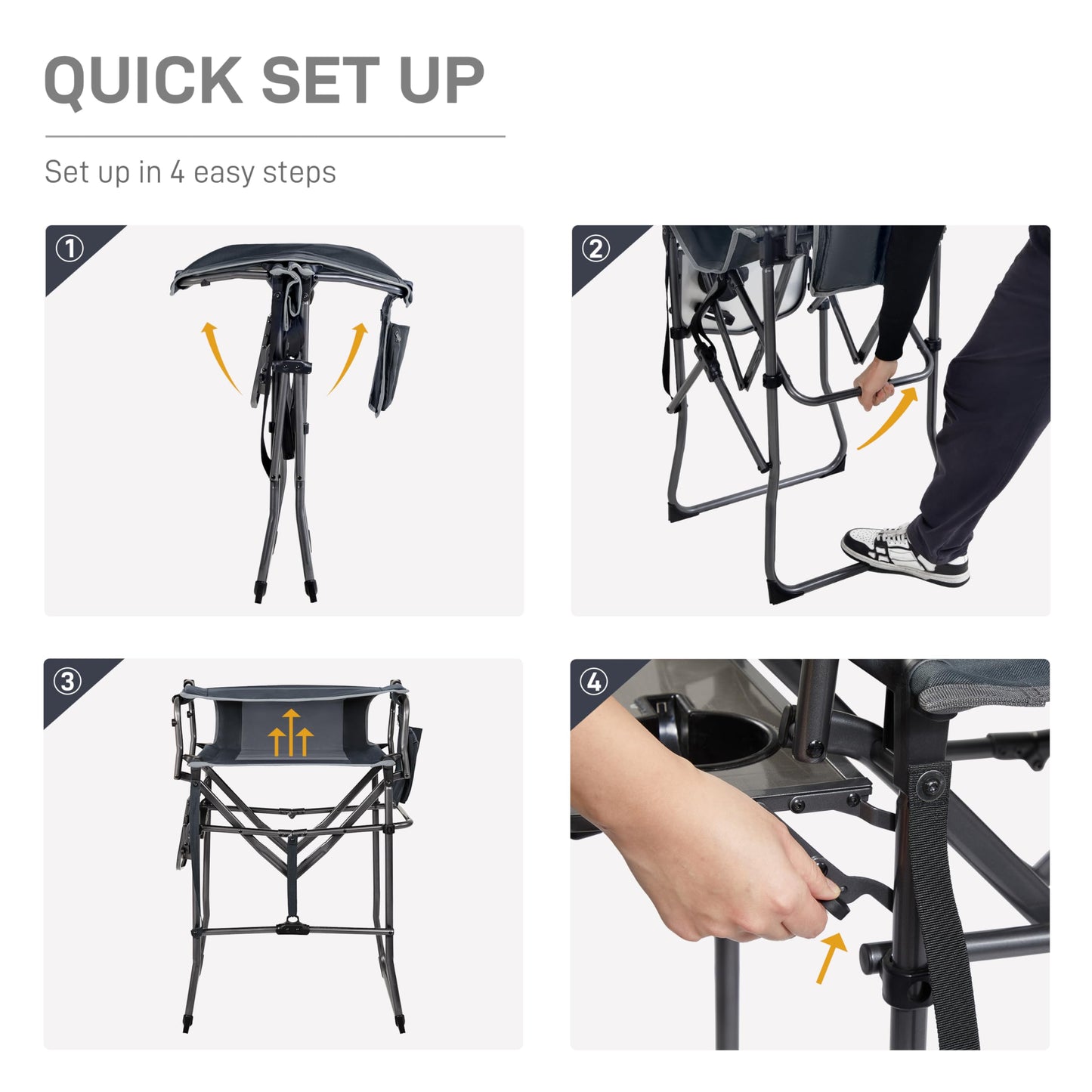 EVER ADVANCED Portable 30.7" Seat Height Tall Folding Camping Chair Directors Chair High Foldable Bar Stool with Side Table for Makeup Artist, Sports Event, Craft Show, Supports 350LBS