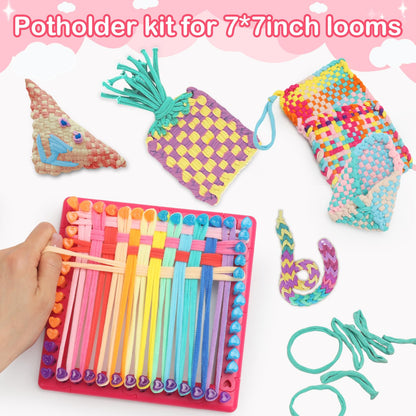 1200 PCS Weaving Loom Loops Potholder 7 inch Durable Nylon DIY Crafts Projects for Kids Adults Rainbow Themed Potholder Weaving Loops Kit Elastic Ideal Gifts for Girls Ages DIY Crafts Supplies