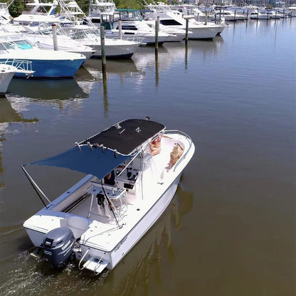 TeBaisea Boat T-Top Sun Shade Kit Boat Canopy, Boat Cover with Stainless Steel Telescopic Rod Foldable, UV-Proof 1200D High-Tech Polyester Fiber, Anti-Ultraviolet Dark Blue(102"×78"×66")