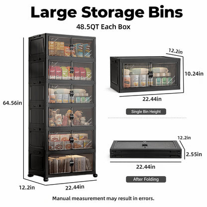 FoldTrend 5-Tier Foldable Storage Cabinet with Wheels & Lid, 242QT Large Stackable Organizer, No Tool Required, Storage Cabinet for Garage, Home Office, Pantry, Kitchen, Dorm