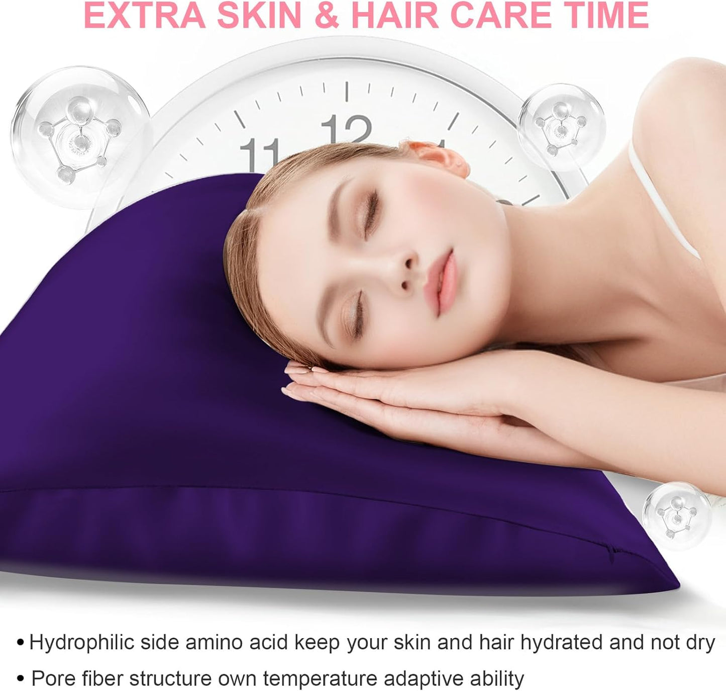 Skiennix Silk Pillowcase Set - 2 King Size Mulberry Silk Pillowcases for Hair & Skin | Soft, Breathable, Purple