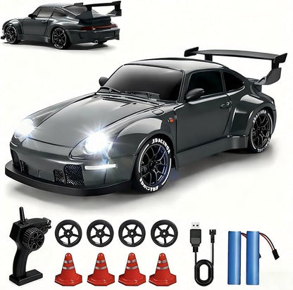 1:24 Scale RC Drift Car with LED Lights 25km/h 4WD High Speed Dual Batteries 50+ Min Play 2.4GHz Remote Control Multi-Surface Drift Tires Racing Toy Vehicle for Adults Boys Girls Storm Drive