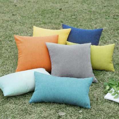 MIULEE Decorative Outdoor Throw Pillow Covers - Waterproof Faux Linen Cushion Cases | 18x18 Inch Blue, Set of 2