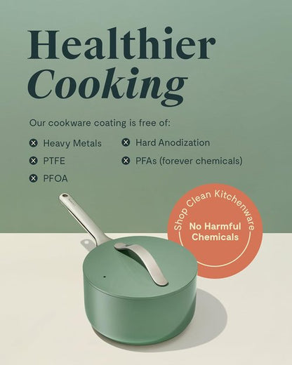 Caraway Nonstick Ceramic Sauce Pan - 1.75 Qt, Non-Toxic & Oven Safe | Compatible with All Stovetops - Cream