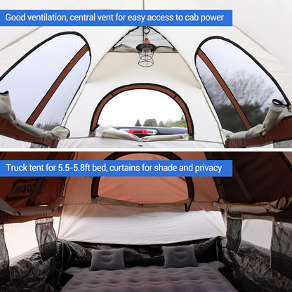 Tecoom Truck Tent Waterproof PU3000mm Double Layer for 5.5-5.8ft Pickup Bed, Portable 2 Person Compact Full Size Bed for Back of Truck Camping Beach Tent with Rain Fly
