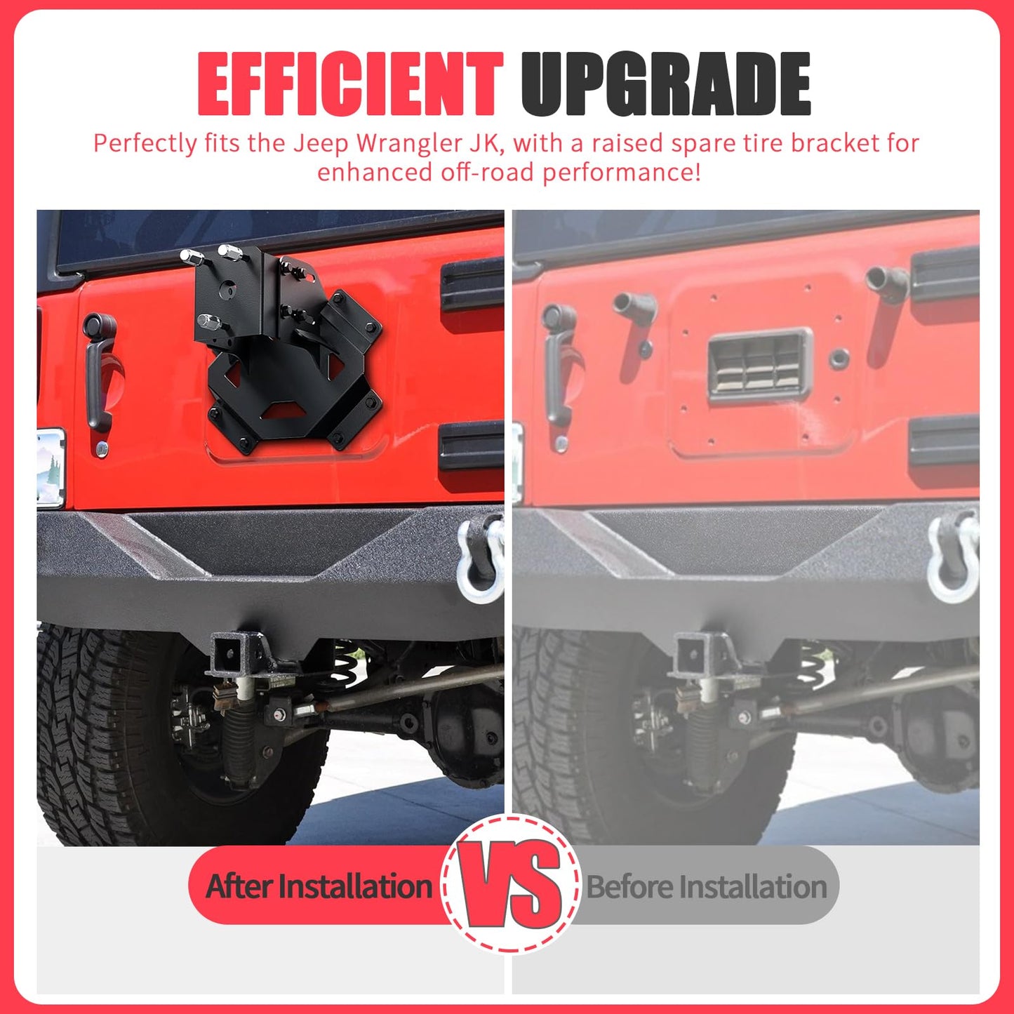 KLYONA for JK JKU up to 37 Inches Spare Tire Carrier Compatible with 2007 2008 2009 2010 2011 2012 2013 2014 2015 2016 2017 2018 Jeep Wrangler JK JKU Unlimted Width-Adjustable Spare Tire Lift Holder