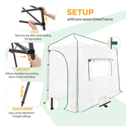 EAGLE PEAK 10x5 Portable Walk in Greenhouse, Pop Up Indoor Outdoor Greenhouse, Green House Kit with Zippered Roll-Up Doors and Windows, Lean-to Design, PE Cover, Clear/White