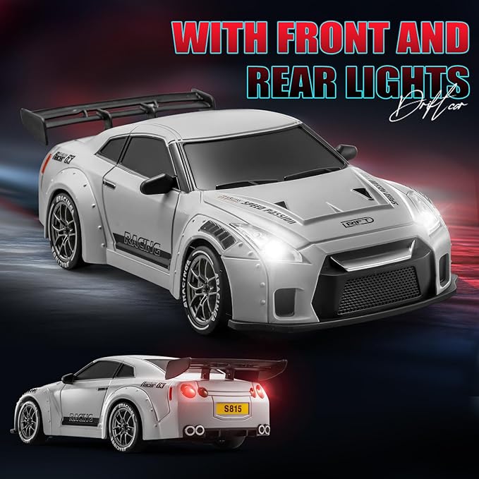 ACAMMZAR RC Drift Car 1:24 Remote Control Car for Kids 20KM/H 4WD High Speed RC Cars with LED Lights Two Batteries Extra Drifting Tires Vehicle for Adults Boys Girls