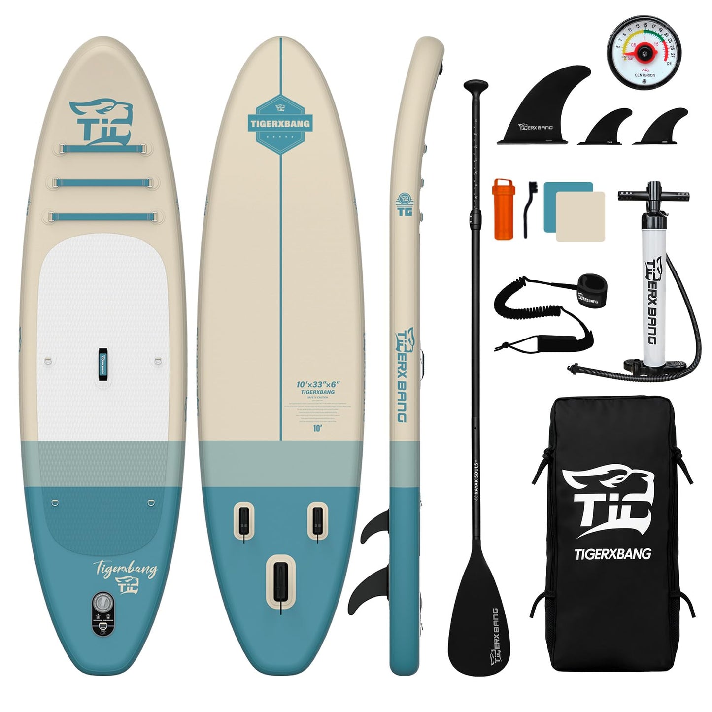TIGERXBANG Inflatable Paddle Board with SUP Board Accessories, Non-Slip Minimalist Paddle Board for Adults and Youth of All Skill Levels, Stand Up Board Sunny Wave Collection-Blue