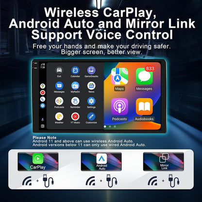 8 Core 4+32G Android Car Stereo for Jeep Compass Patriot 2010 2011 2012 2013 2014 2015 2016 with Wireless CarPlay/Android Auto, 10.1'' HD Touchscreen Car Radio with AM/FM/RDS/SWC Backup Camera WiFi