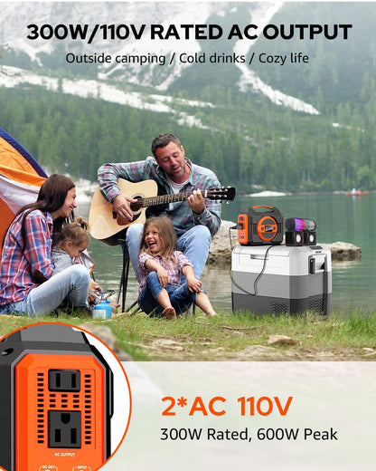 Apowking Portable Solar Powered Generator 300W Rated, with Solar Panels 40W Included, 220Wh Power Bank with AC Outlet 110V, and 10*DC Connectors, Pure Sine Wave for Home Use Camping Outdoor