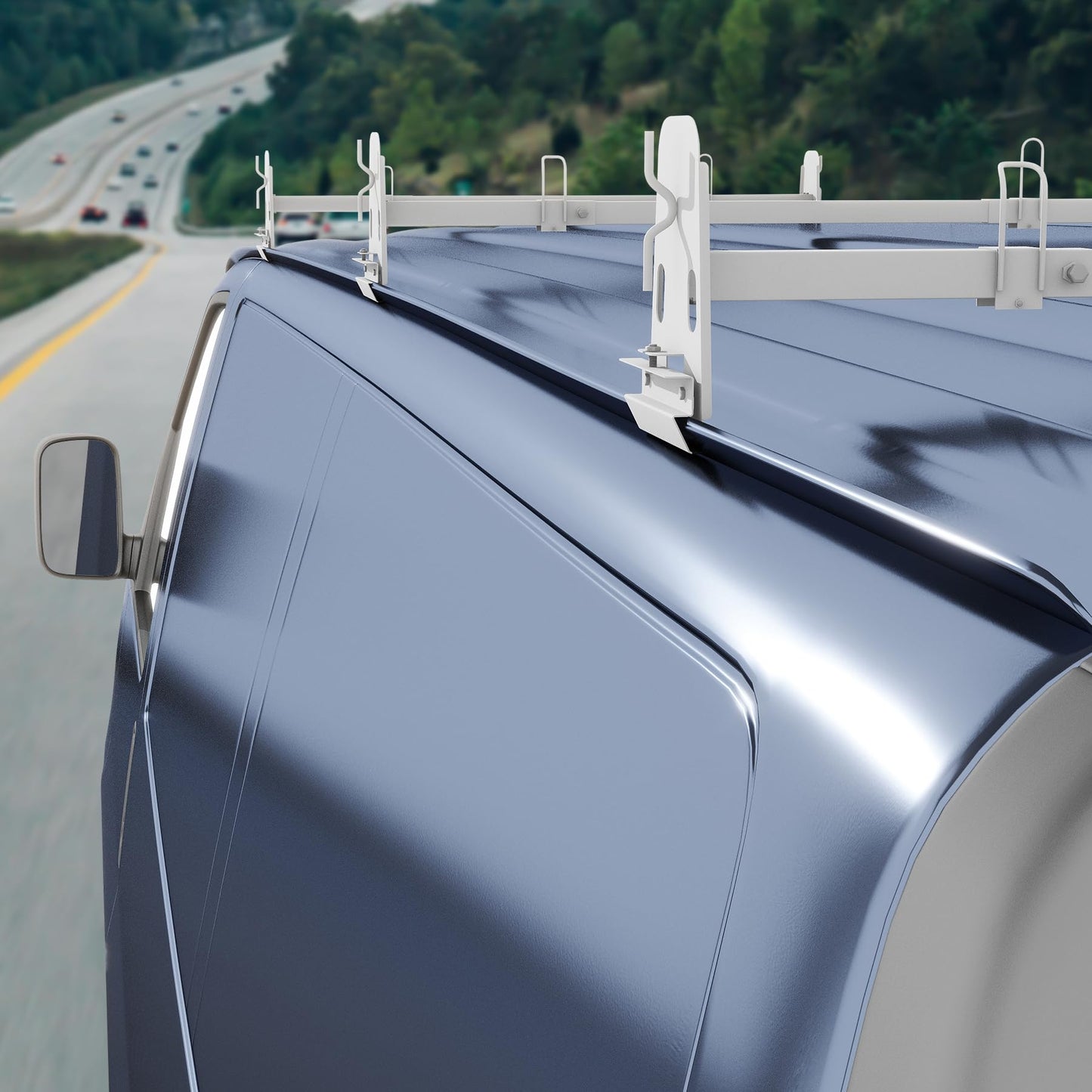 Neorexon Universal Van Roof Rack 3 Bar Set, Adjustable Length 41.5''- 70'', Van Roof Ladder Rack Fit for Chevy Express 1500 2500 3500 Ford Econoline GMC Savana Cargo Vans with Rain Gutter, White