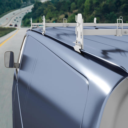 Neorexon Universal Van Roof Rack 3 Bar Set, Adjustable Length 41.5''- 70'', Van Roof Ladder Rack Fit for Chevy Express 1500 2500 3500 Ford Econoline GMC Savana Cargo Vans with Rain Gutter, White