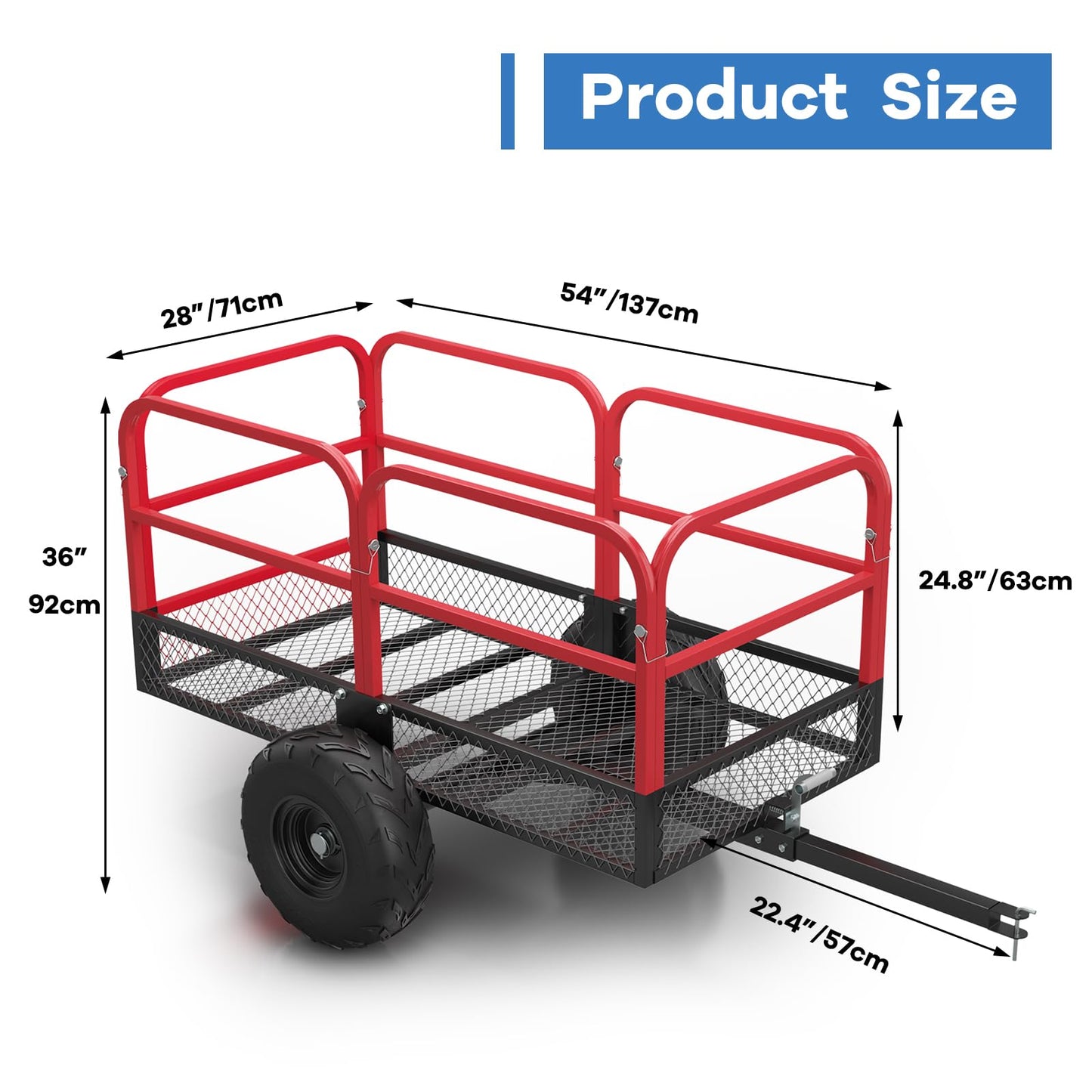 GAOMON Heavy Duty Utility Cart Cargo Trailer, 1700 Lbs 15 Cubic Feet, Yard Utility Trailer with Removable Sides and Handle, Garden Dump Cart for Hauling Behind Lawn & Garden Tractors
