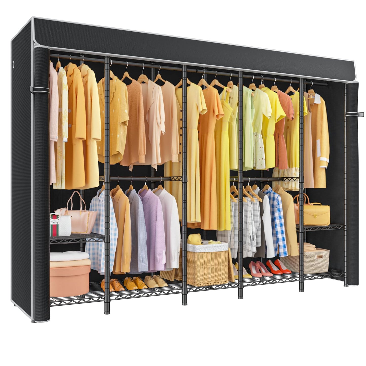 ULIFHOME H50C Extra Large Clothes Rack with Cover, Freestanding Portable Closet, Covered Clothing Racks for Hanging Clothes, Heavy Duty Garment Rack, Wardrobe Closet with Black Cover Max Load 1350 Lbs