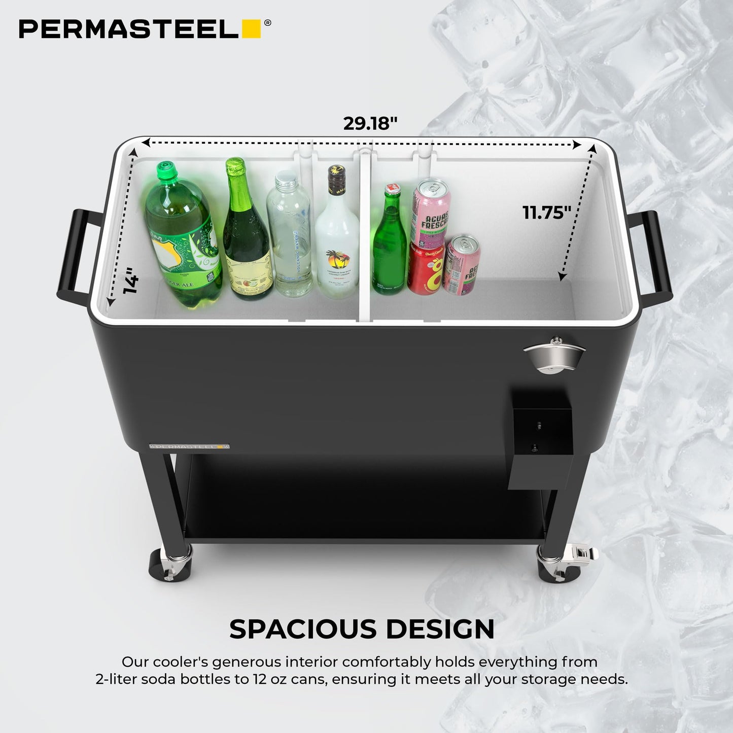 Permasteel Party Cooler with Divider, Removable Basin, Spacious 80-Qt Capacity, Chills 36hrs, Serving Tray, Rolling Ice Chest for Indoor & Outdoor, Matte Black