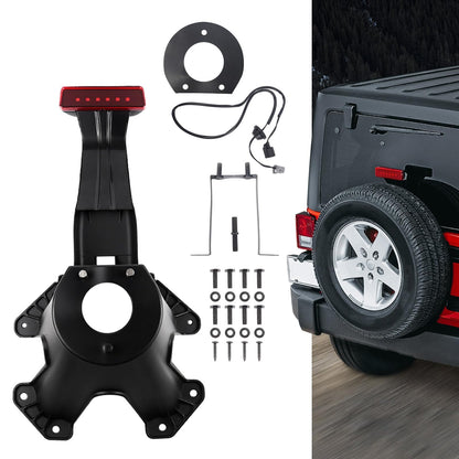 DKMGHT Spare Tire Holder Mounting Bracket Tire Carrier for Jeep Wrangler JK 07-18 with 3rd Third Brake Light Accessories 55397217AJ 68048581AA Aluminum Alloy Carrier Bracket(Red Lens)