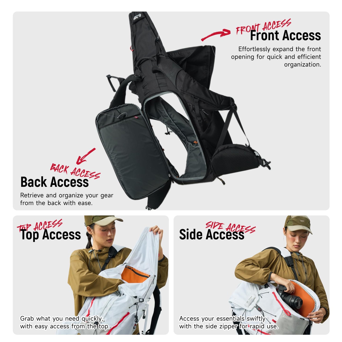 VSGO Pocket Ranger Outdoor Backpack - Expandable, Suitable for Outdoor Activities, with 24 Attachment Points (White, 25-30L)