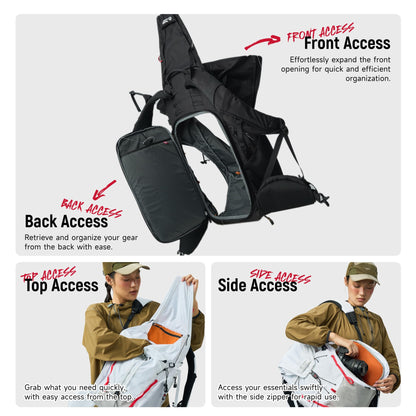 VSGO Pocket Ranger Outdoor Backpack - Expandable, Suitable for Outdoor Activities, with 24 Attachment Points (White, 25-30L)