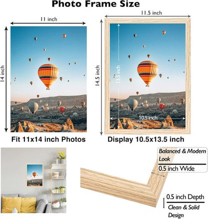 JCJMY 11x14 Picture Frame - Versatile Wall Mounting for Horizontal or Vertical Display | Shatter-Resistant Plexiglass, Natural Finish