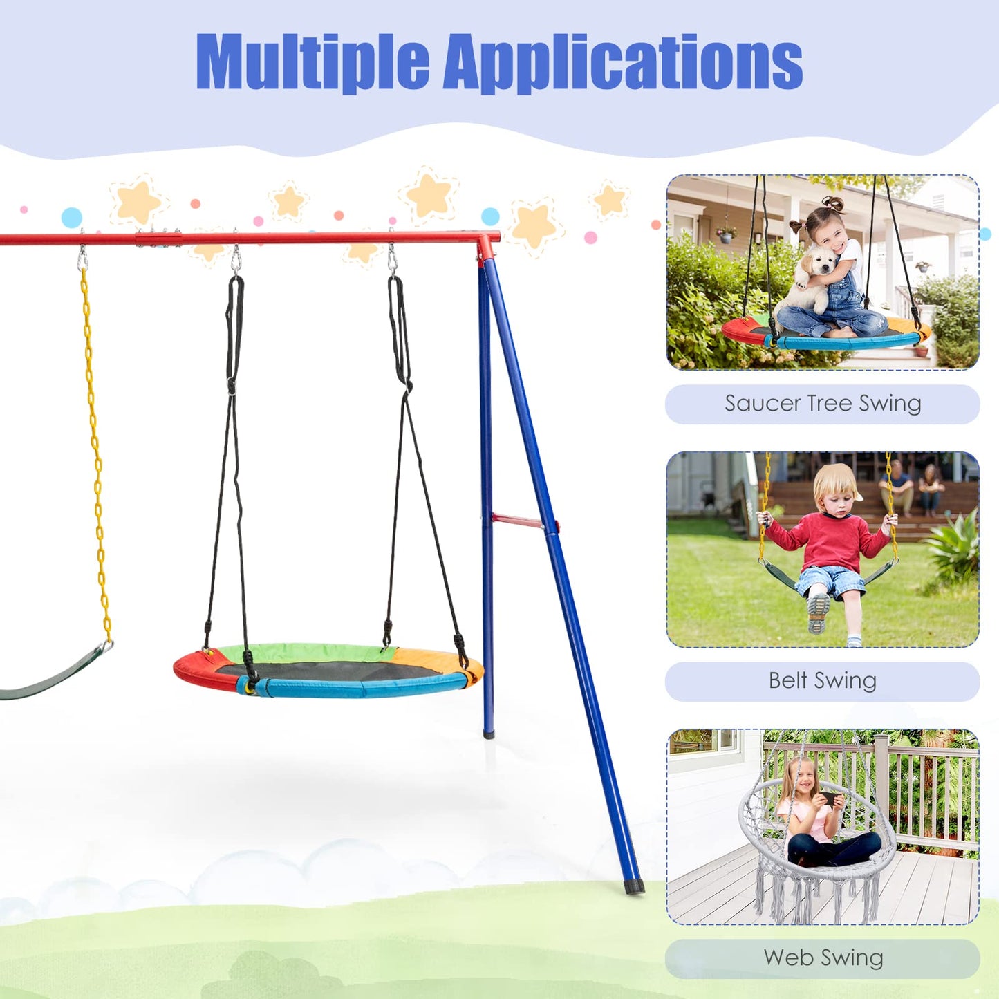 INFANS Swing Stand, 550 lbs Heavy Duty Metal Swing Frame, Extra Large A-Frame Swing Stand for Kids and Adult Indoor Outdoor Activity Backyard Playground