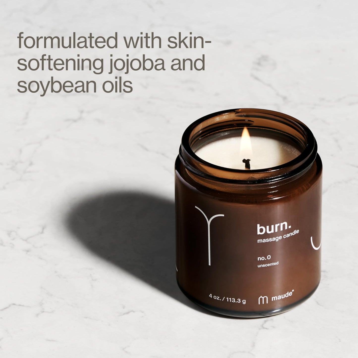 Maude Burn No. 0 - Unscented Hydrating + Skin-Softening Soybean + Jojoba Oil Massage Candle - Fragrance-Free, Soothing Warm Massage Oil Candle - Relaxing Self Care Gifts (4 oz)