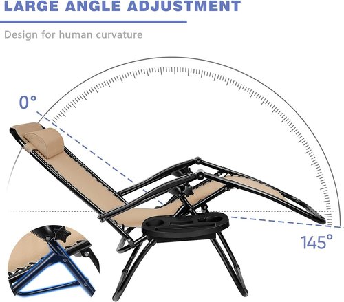 Homall Zero Gravity Chairs - Adjustable Folding Lounge Chairs with Pillows - Set of 2 in Cream Color
