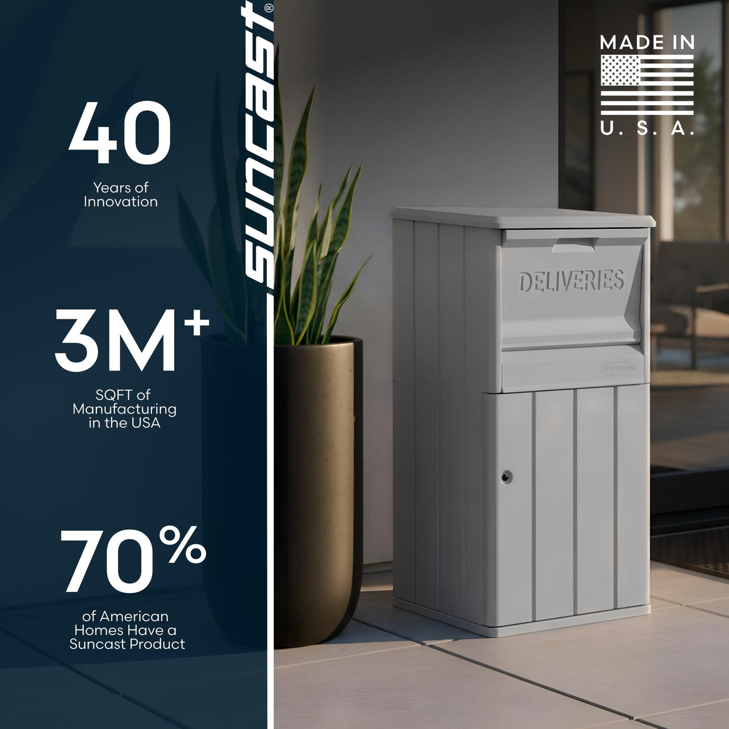 Suncast 33.5-Gallon Capacity Package Delivery Box, Parcel Drop Box with Lock, Weather Resistant Outdoor Storage Solution for Secure Package Deliveries, Made in USA