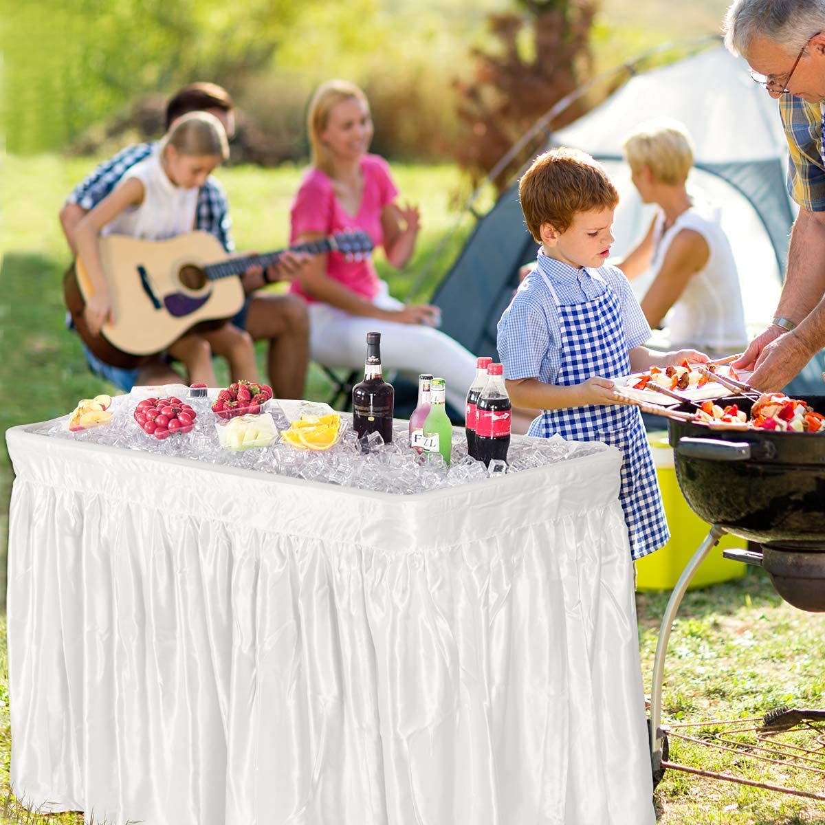 4 Foot Ice Cooler Table, Folding Buffet Cold Food Keeper w/Removable Matching Skirt & Drain Plug, Portable Patio Outdoor Chilling Table, Cooler Server for Party, Picnic, Camping, Wedding, BBQ