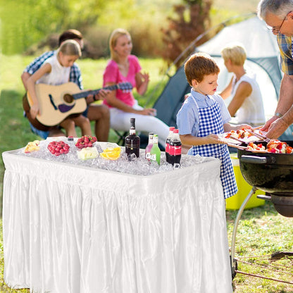 4 Foot Ice Cooler Table, Folding Buffet Cold Food Keeper w/Removable Matching Skirt & Drain Plug, Portable Patio Outdoor Chilling Table, Cooler Server for Party, Picnic, Camping, Wedding, BBQ
