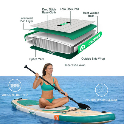 Garvee Inflatable Stand Up Paddle Board, 11' Paddle Boards with Premium SUP Accessories, Non-Slip Deck SUP Paddle Board, Stable Wide Paddleboard for Adults & Youth of All Skill Levels