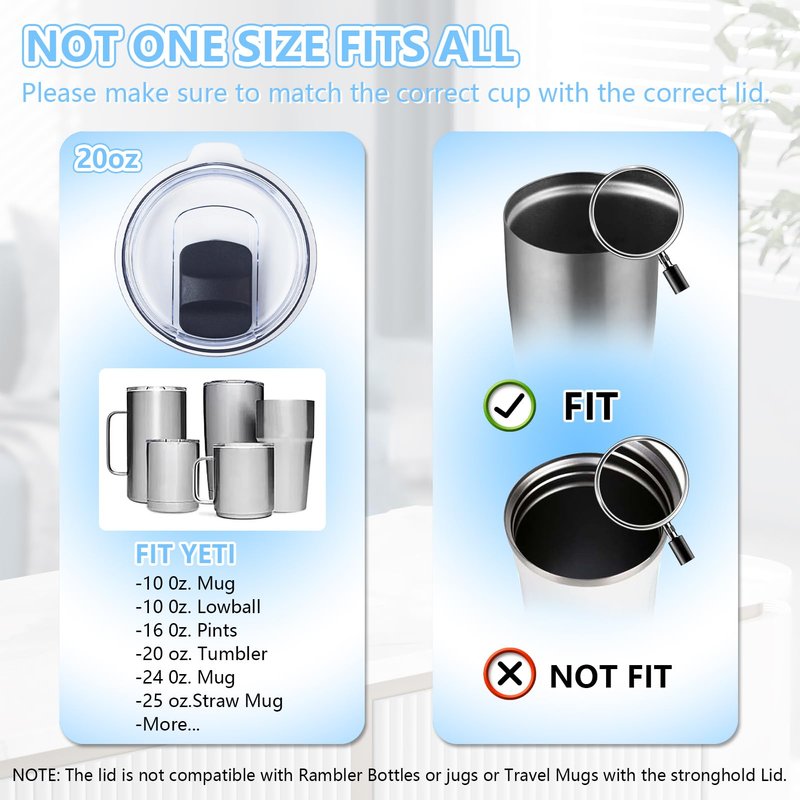 3 Pack 20 oz Tumbler Lid, Magnetic Slider Replacement Lids for YETI 20 oz Tumbler, 10/24 oz Mug and 10 oz Lowball, Spill Proof Cup Lids Covers Compatible for Ozark Trail, Old Style Rtic, BPA Free