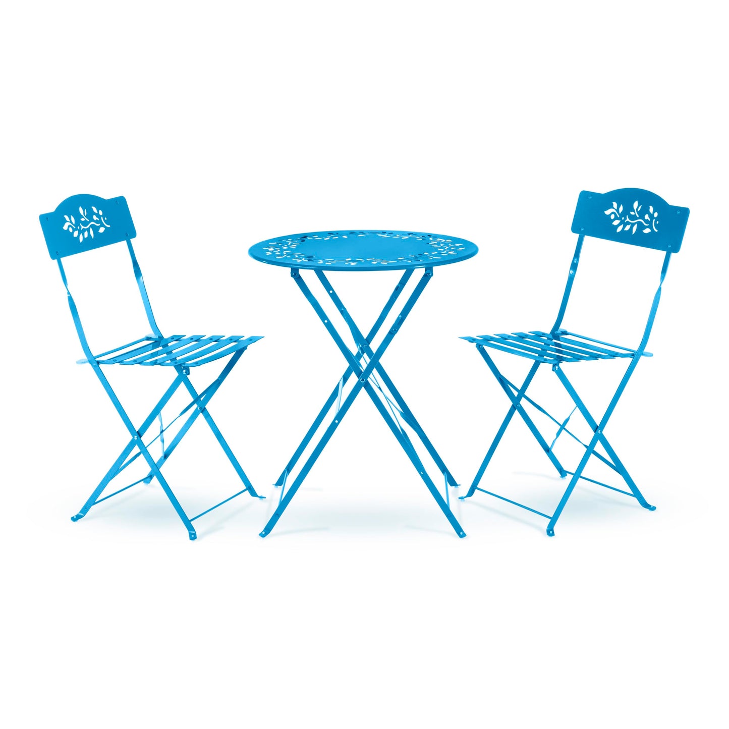 Alpine Corporation 3-Piece Bistro Set with Folding Table and 2 Chairs, Durable Steel Indoor/Outdoor Patio Furniture, Compact Seating, Blue