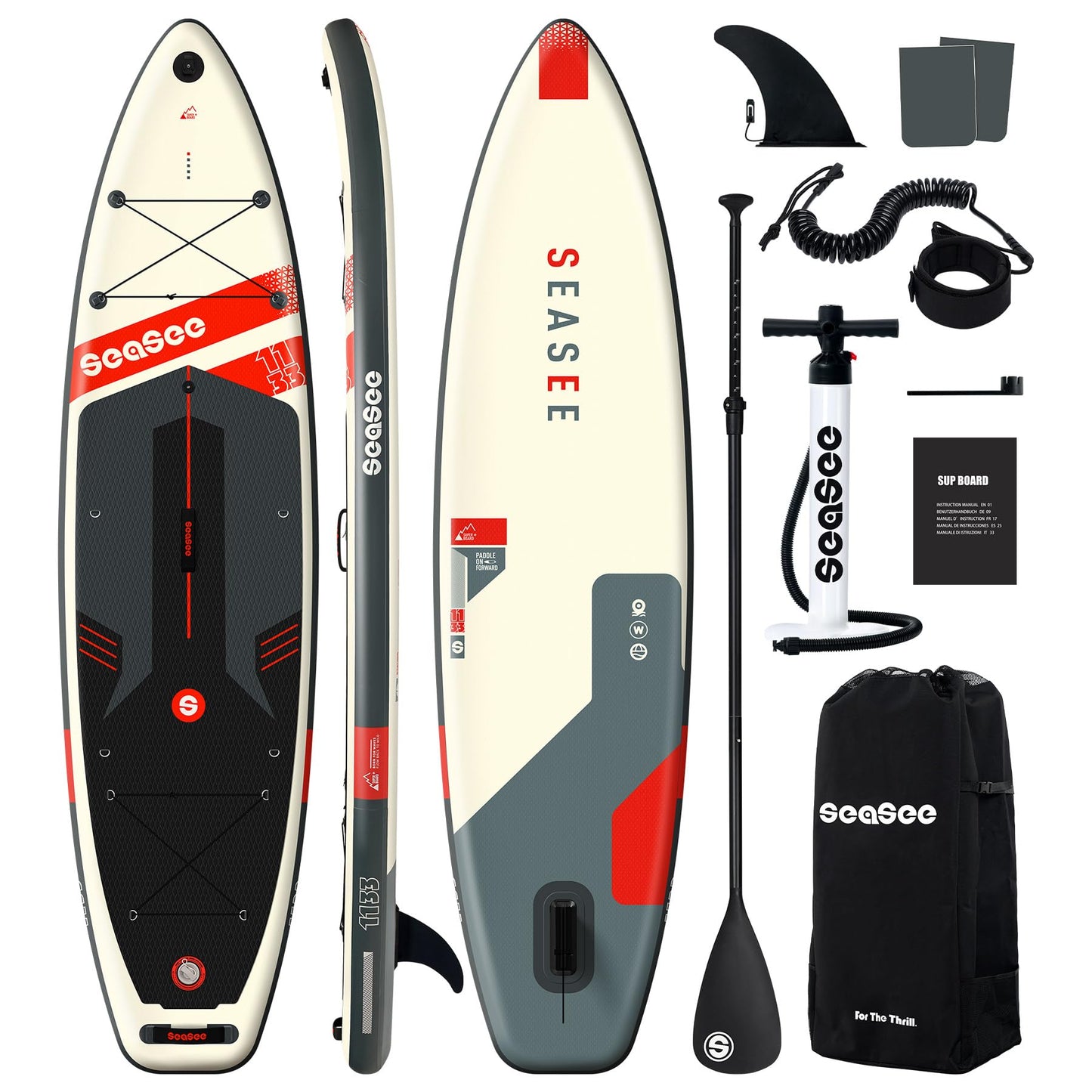 Seaseesup 11ft Inflatable Stand Up Paddle Board for Adults, Lightweight iSUP 33" Wide Stable Design,Anti-Slip EVA Deck, All Accessories Included,Lakes,Rivers,Coastal Paddling (Energy Red)