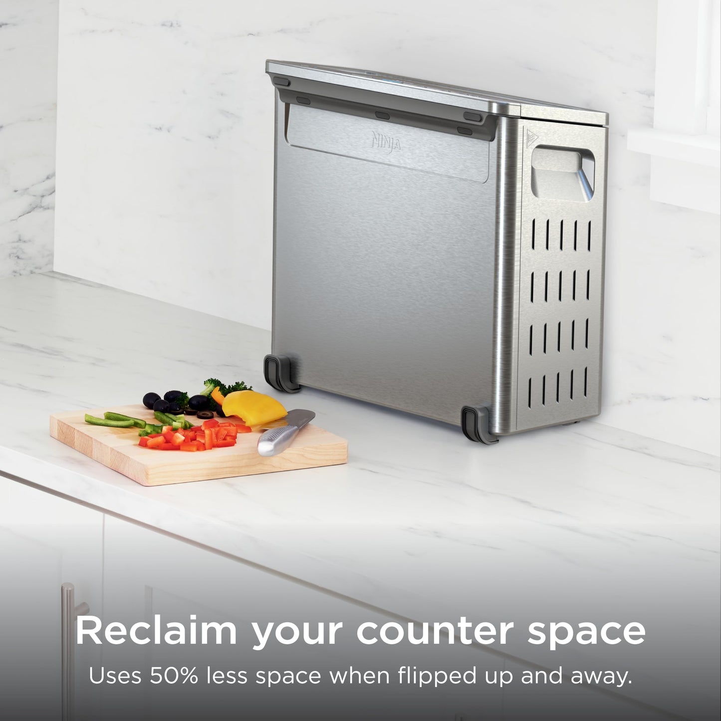 Ninja Flip Toaster Oven & Air Fryer, 8-in-1 Functionality, Flip Up for Storage Space, Large Capacity, Air Fry Basket, Wire Rack, Sheet Pan, Removable Crumb Tray, Stainless, 1800 Watts, SP151 (Renewed)