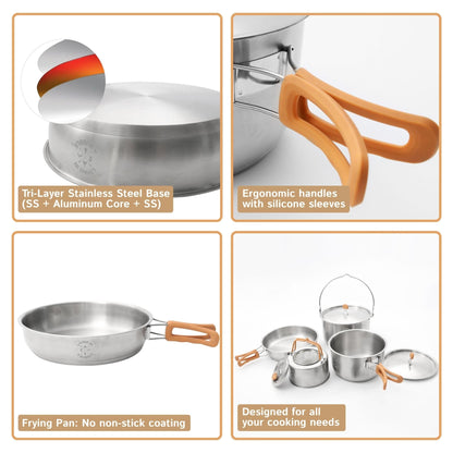 Living in a Bubble Premium 7-Piece Stainless Steel Cooking Set. Tri-layer Bonded Stainless-Steel - Ergonomic Handles with Silicone Sleeve - Compact & Stackable