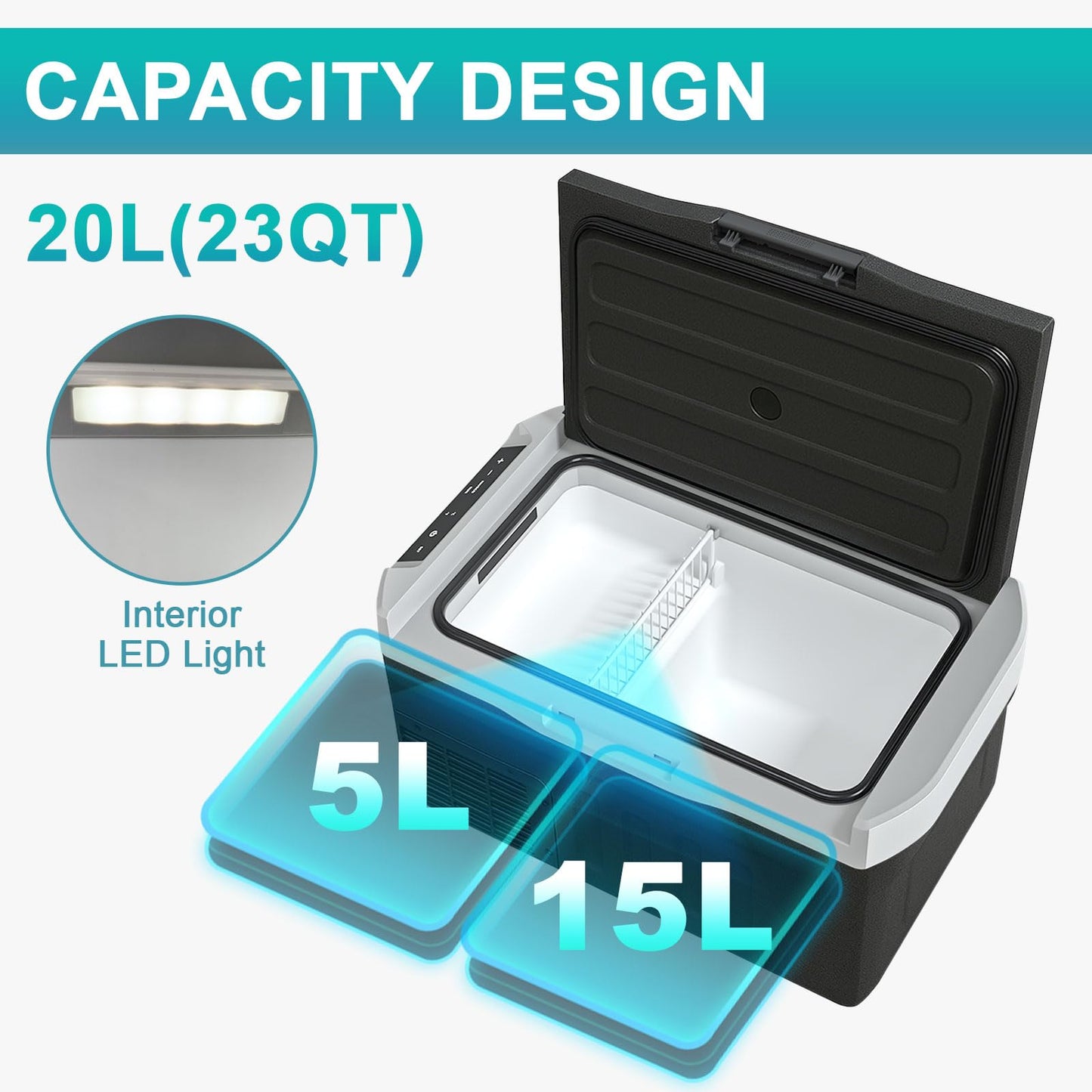 Eeivess 12 Volt Refrigerator, 23QT(20L) Portable Freezer Compressor Cooler, 12/24V DC & 110-240V AC, -4℉~68℉ Dual Mode, Car Fridg for Camping, Travel, Truck, RV, Boat