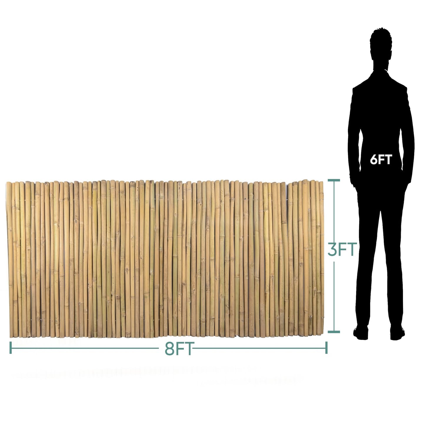 Jollybower 3Ft High x 8Ft Long x 0.7In D Bamboo Screen, Natural Bamboo Fence Rolls, Eco-Friendly Fencing for Outdoor Balcony Patio Garden Border Pool
