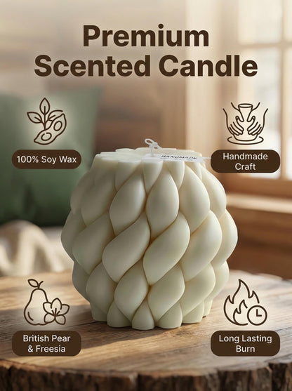 Hyznengu Knot Ball Soy Wax Candle- Large Handmade Pillar Scented Elegant Bubble Aesthetic Candle, Housewarming Wedding Birthday Gift Home Room Shelf Decor Idea White（Large）