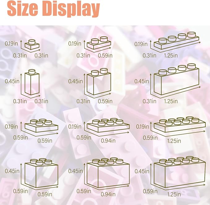 1800Pcs Building Bricks Classic Bulk Small Blocks Classic Building Bricks Set Basic Building Blocks(Pink Purple White)