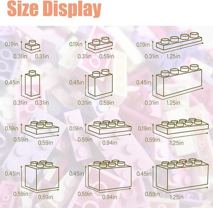 1800Pcs Building Bricks Classic Bulk Small Blocks Classic Building Bricks Set Basic Building Blocks(Pink Purple White)