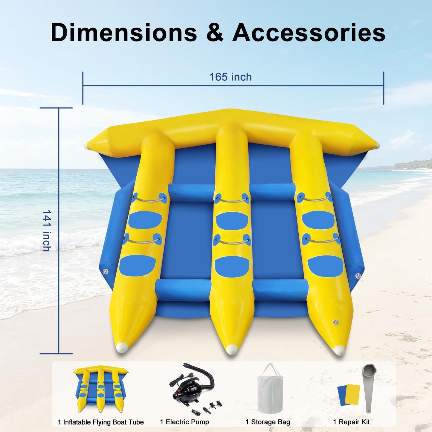 GONFLABLE Inflatable Flying Fish Towable Tubes for Water Park, Heavy Duty Water Sport Towable, Recreational Banana Fishing Towable Tubes for Lake River Ocean Boating(6 Person)