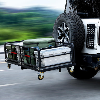 Garvee Foldable Hitch Mount Cargo Carrier with Wheels & Handle, 750 Lbs Heavy Duty Steel Hitch Racks for 2'' Receiver, Folding Luggage Racks for Trailers, RVs, SUVs, Rust-Resistant