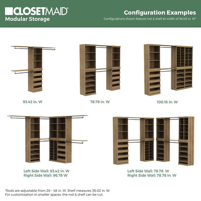 ClosetMaid Modular Storage Organizer Kit Includes; (1) 12-Shelf Unit with Dividers, (1) 3-Shelf Unit, and (1) Hang Rod Shelf Unit, Sand